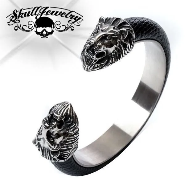 'Lion Heart' Leather Lion Bangle Bracelet (#bangle006)