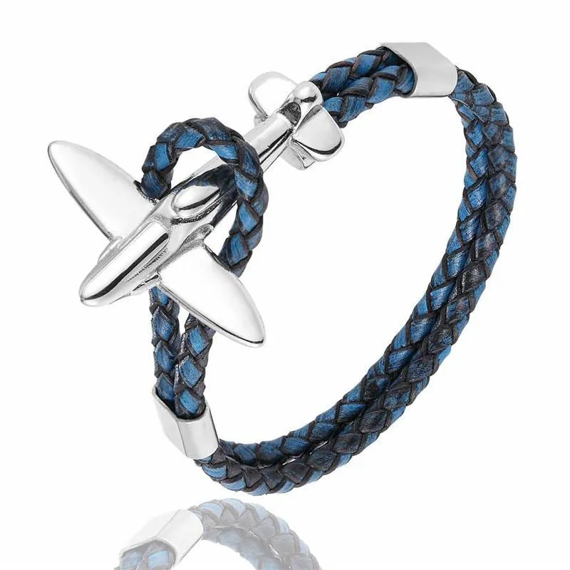 Luxury Modern New Airplane Stainless Steel Gold Aviation Airplane Anchor Bracelets For Men and Women In Retro Leather Bracelet Air Force Style Homme Jewelry Style