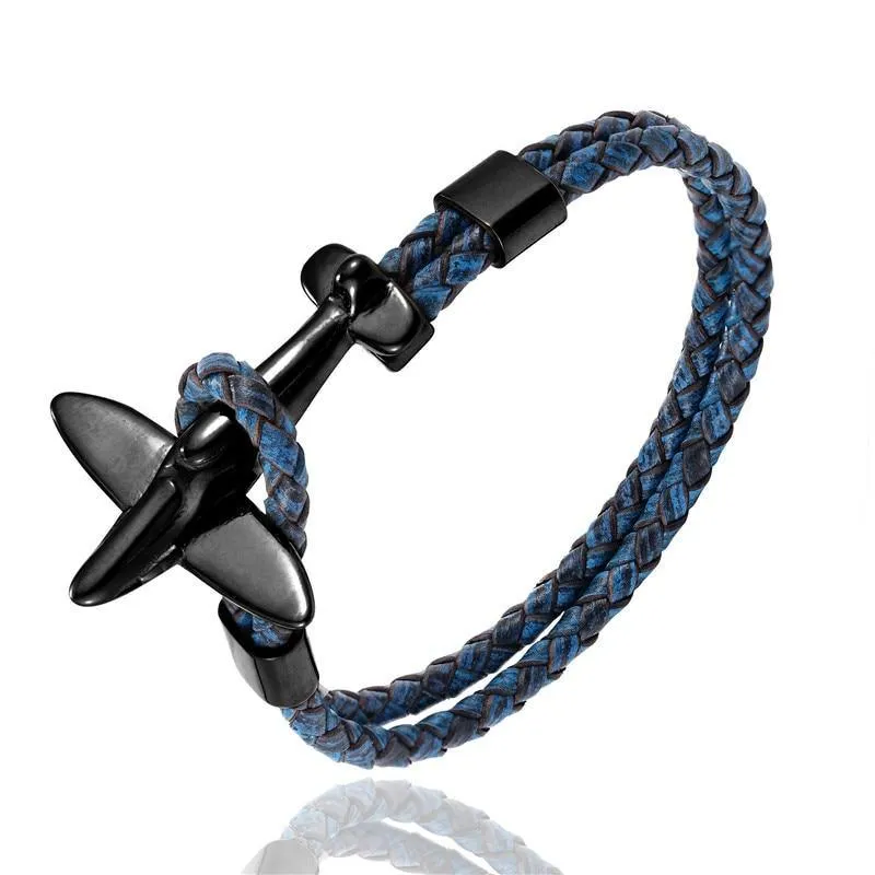 Luxury Modern New Airplane Stainless Steel Gold Aviation Airplane Anchor Bracelets For Men and Women In Retro Leather Bracelet Air Force Style Homme Jewelry Style