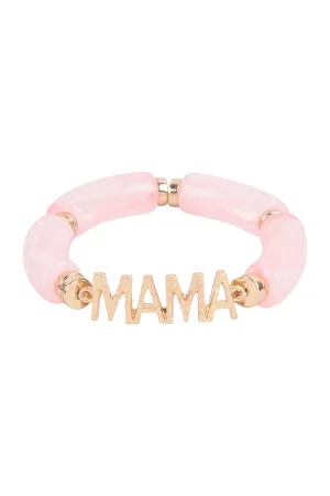 Mama Tubular Beads Resin Stretch Bracelet Pink - Pack of 6