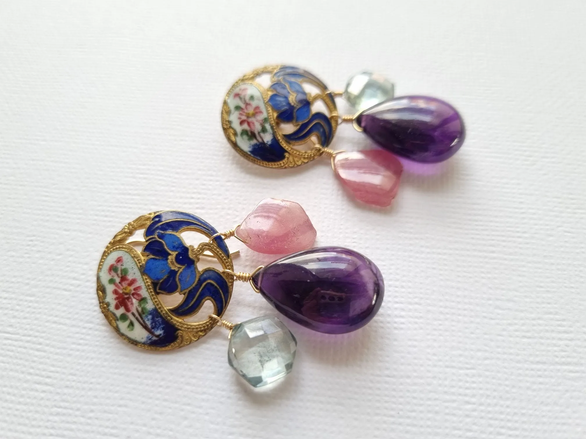Marie | antique champleve button earrings