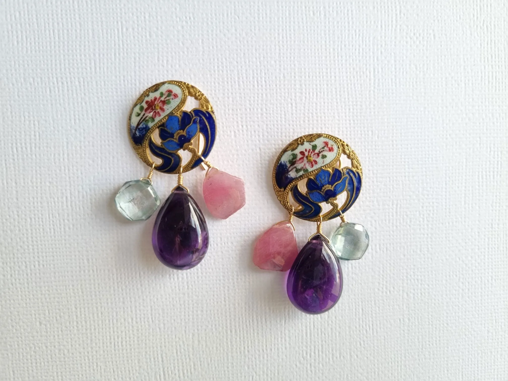 Marie | antique champleve button earrings