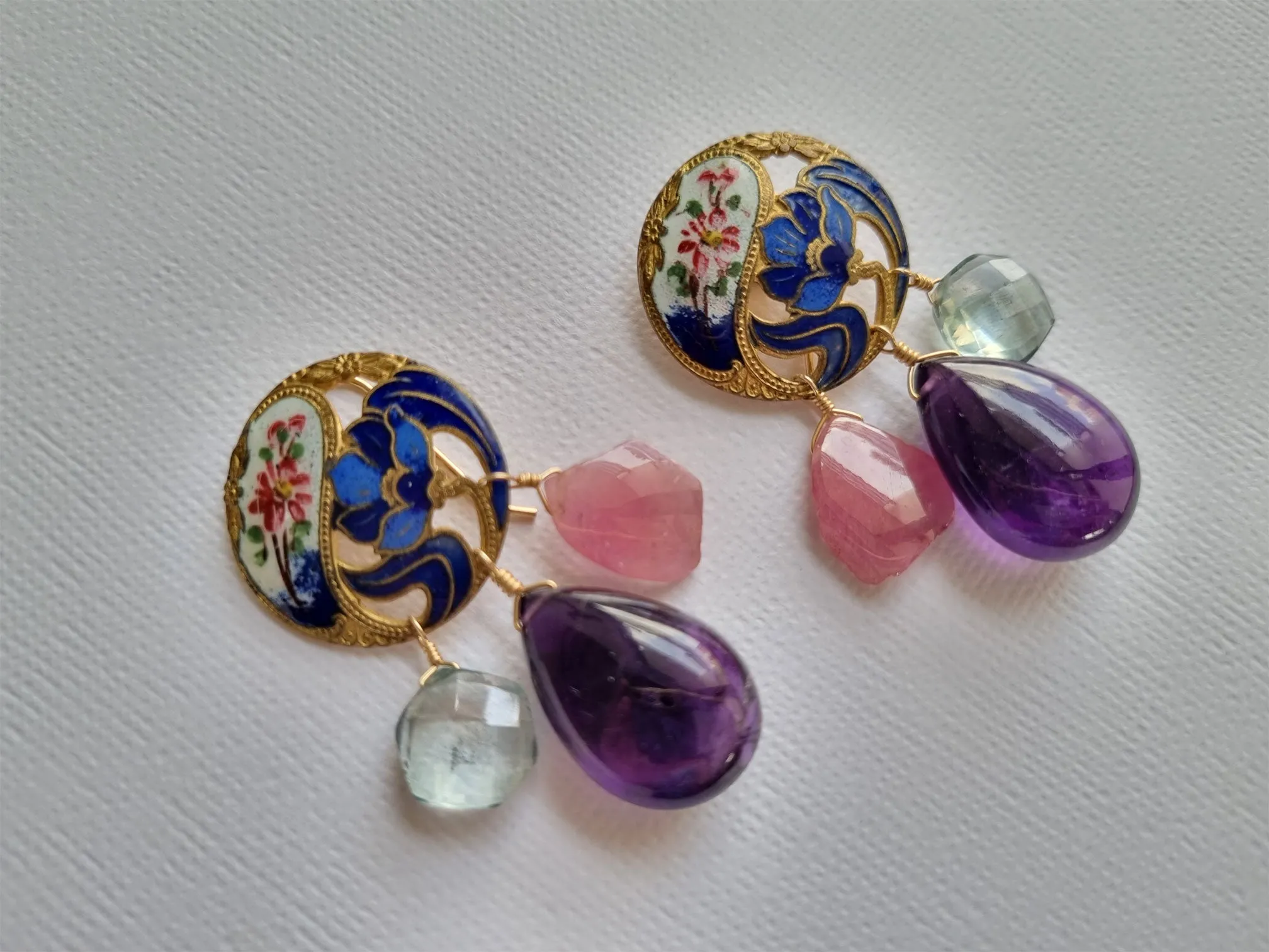 Marie | antique champleve button earrings