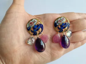 Marie | antique champleve button earrings
