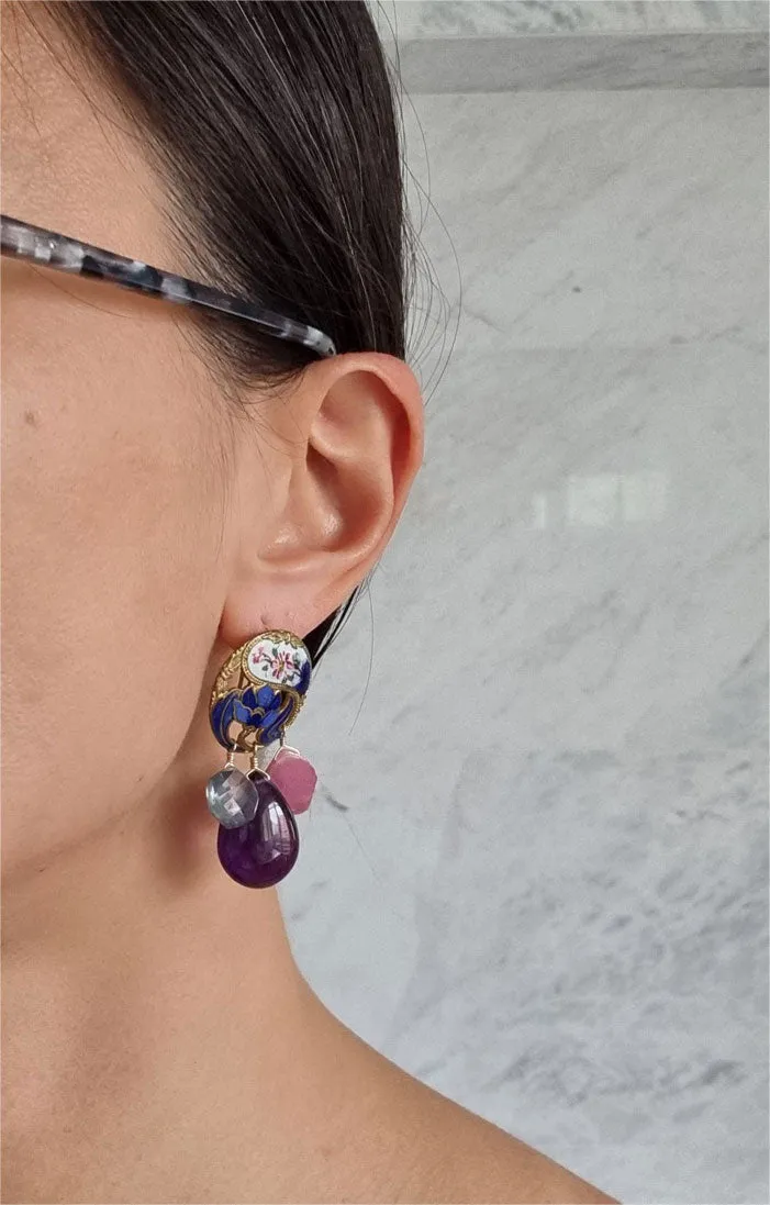 Marie | antique champleve button earrings