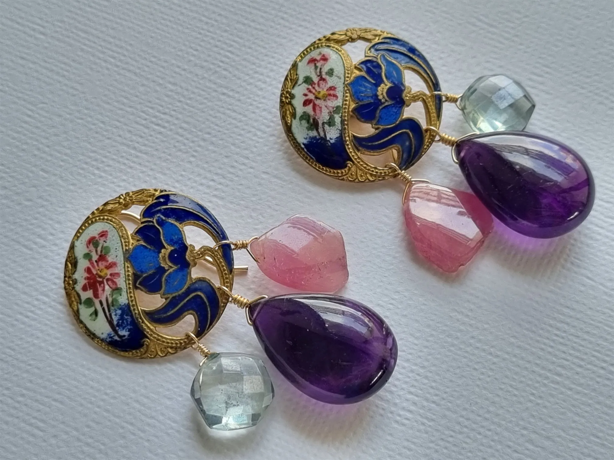 Marie | antique champleve button earrings