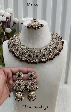 Maroon Antique Gold Necklace Indian Jewellery Meenu Set
