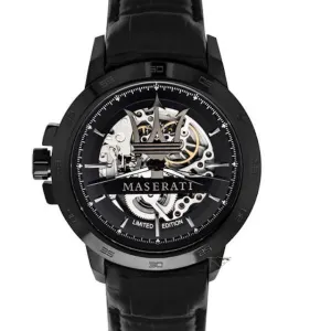 Maserati Competizione Black Leather Strap Black Dial Automatic Watch for Gents - R8821119006