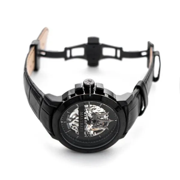 Maserati Competizione Black Leather Strap Black Dial Automatic Watch for Gents - R8821119006