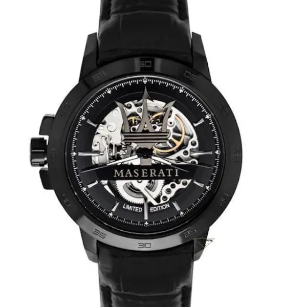Maserati Competizione Black Leather Strap Black Dial Automatic Watch for Gents - R8821119006