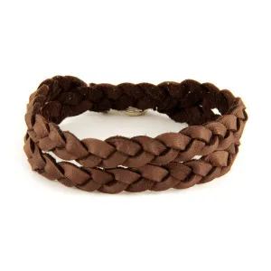 Mens Braided Brown Deerskin Leather Double Wrap Bracelet