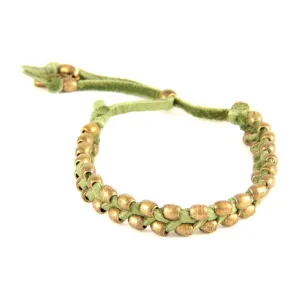 Mens Small Dual Barrel Bead Strand Intertwined Sage Deerskin Leather Bracelet