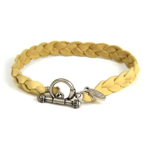 Mens Tan Braided Deerskin Leather Bracelet with Silver Toggle