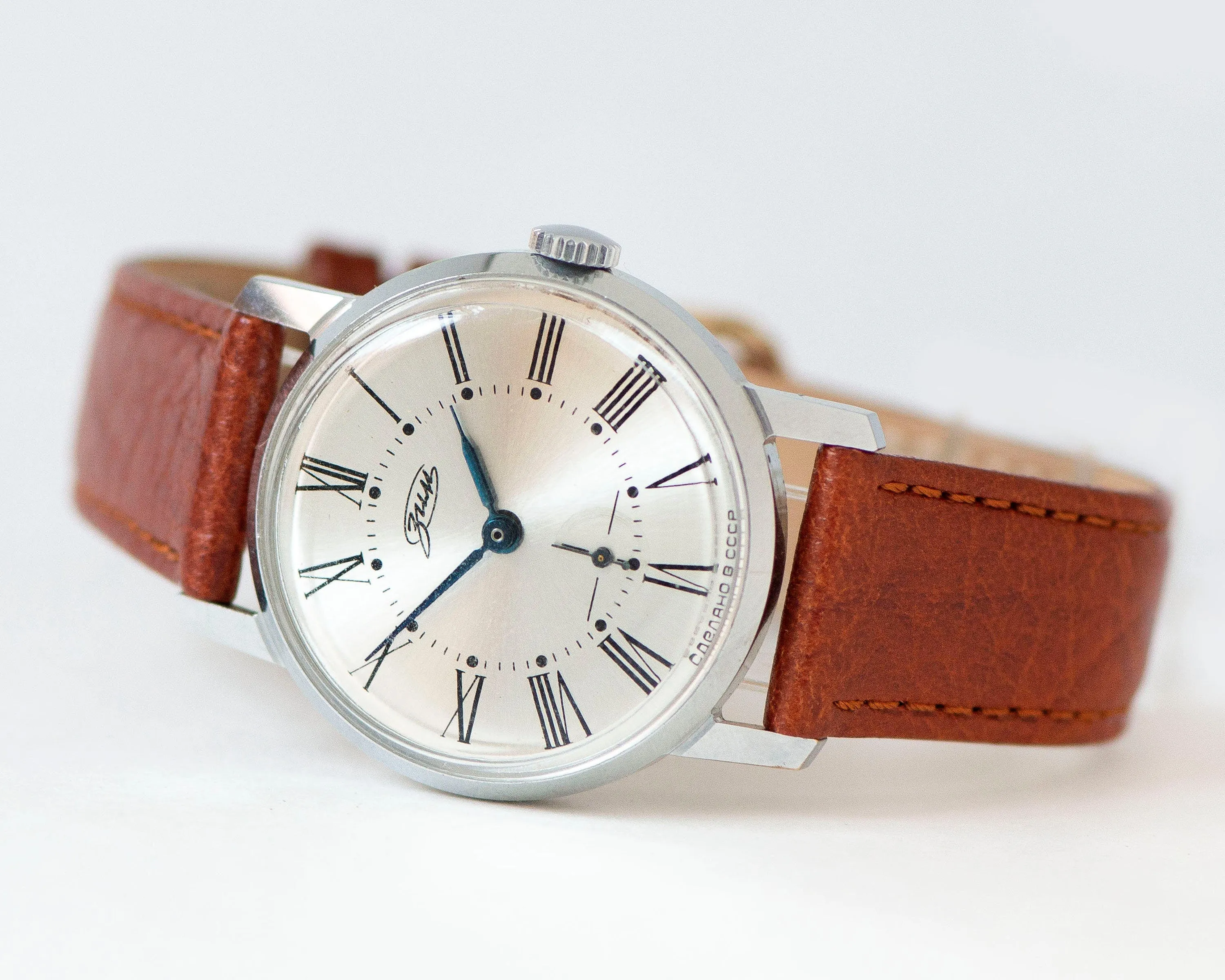 Men's wristwatch ZIM vintage, Roman numerals unisex watch, minimalist watch tomboy gift, dress watch boyfriend, premium leather strap new