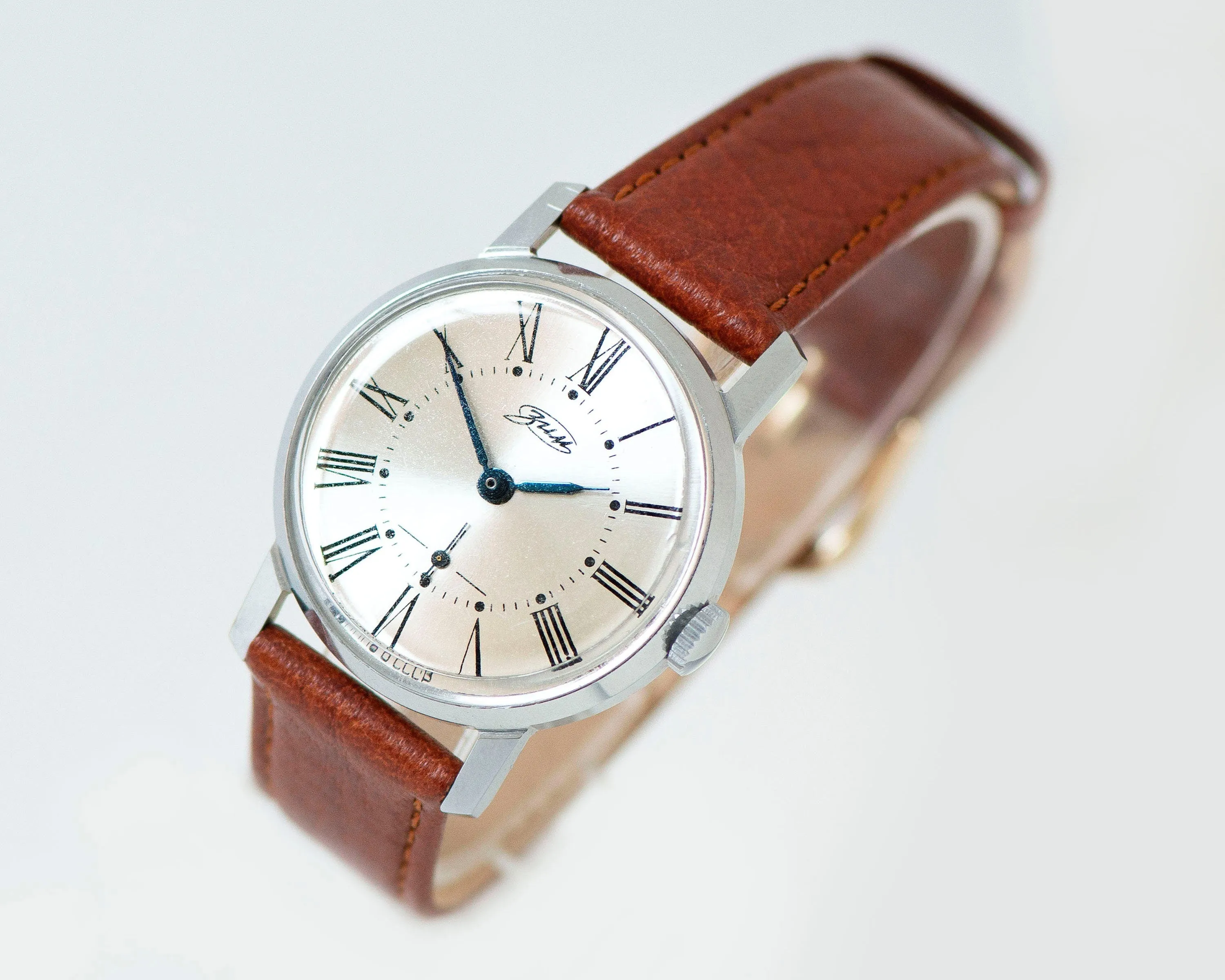 Men's wristwatch ZIM vintage, Roman numerals unisex watch, minimalist watch tomboy gift, dress watch boyfriend, premium leather strap new