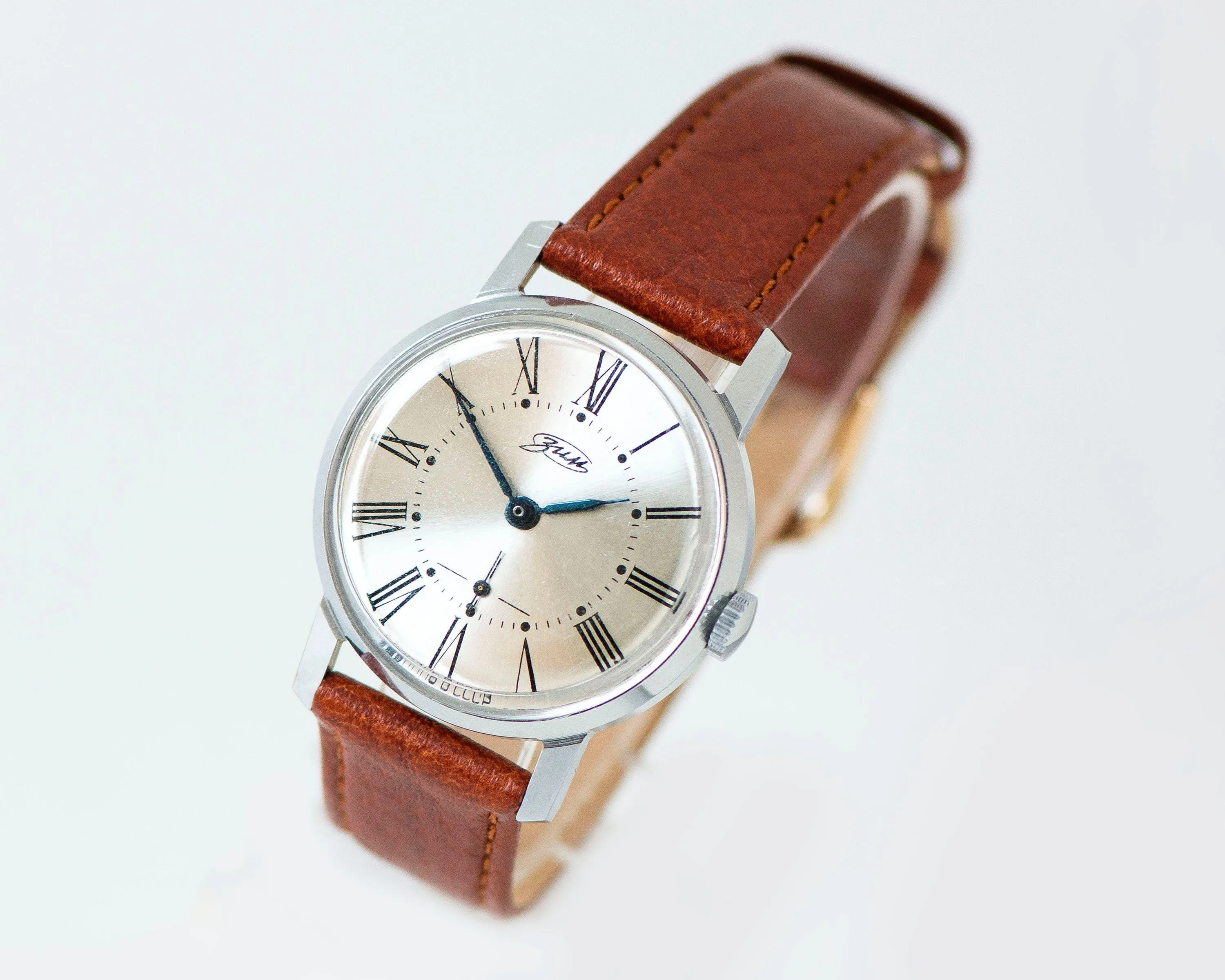 Men's wristwatch ZIM vintage, Roman numerals unisex watch, minimalist watch tomboy gift, dress watch boyfriend, premium leather strap new