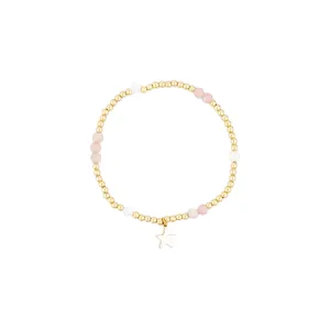 METAL BEAD BRACELET W/STONE BEADS & PEARLS ROSE