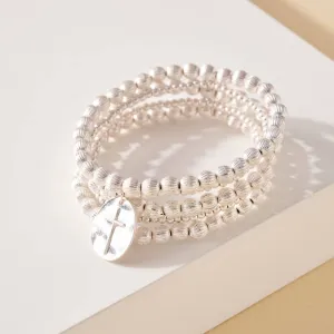 Metal Bead Cross Charm Bracelet Set