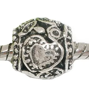Metal With Heart Carved Desing on European Bead Compatible for Most European Snake Chain Bracelet