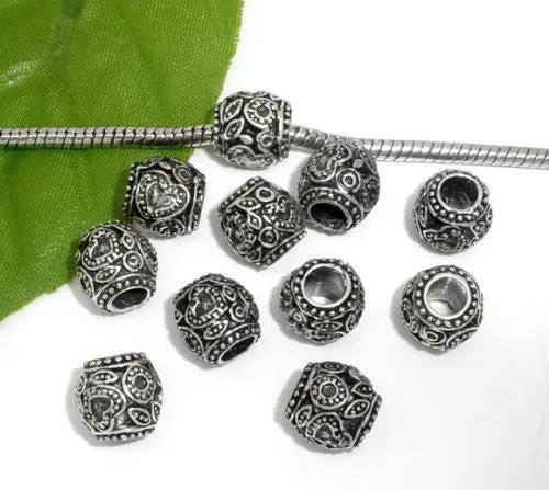 Metal With Heart Carved Desing on European Bead Compatible for Most European Snake Chain Bracelet