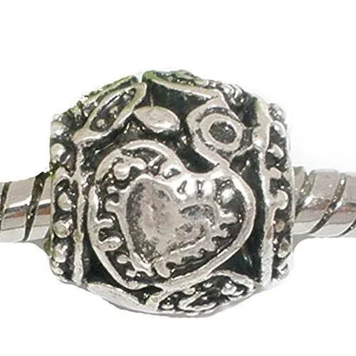 Metal With Heart Carved Desing on European Bead Compatible for Most European Snake Chain Bracelet