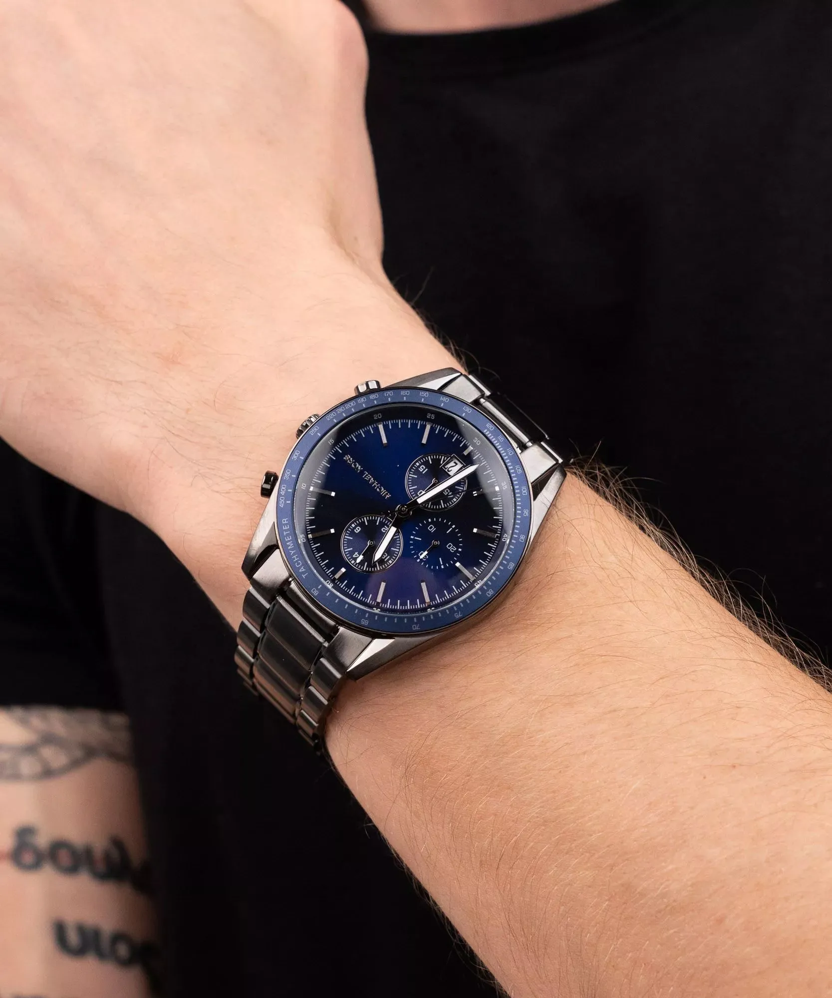 Michael Kors Gents Accelerator Blue Dial Gun MetalChrono Watch