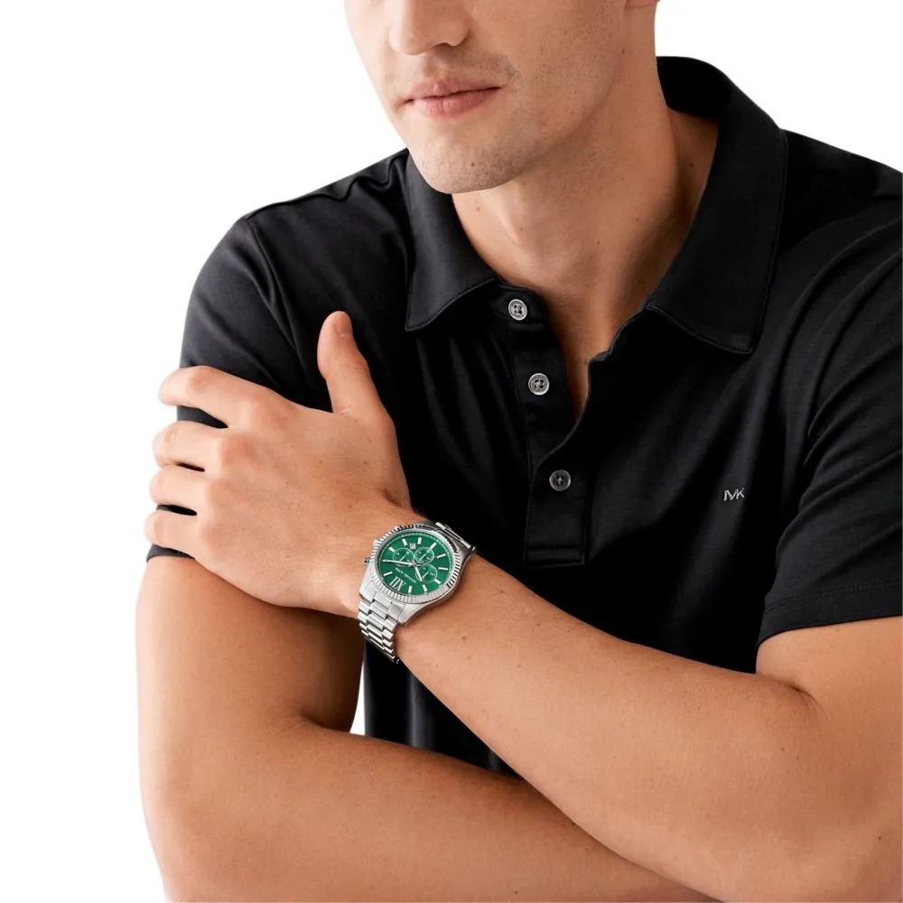 Michael Kors Lexington Chronograph Gents Green Dial Stainless Steel Watch