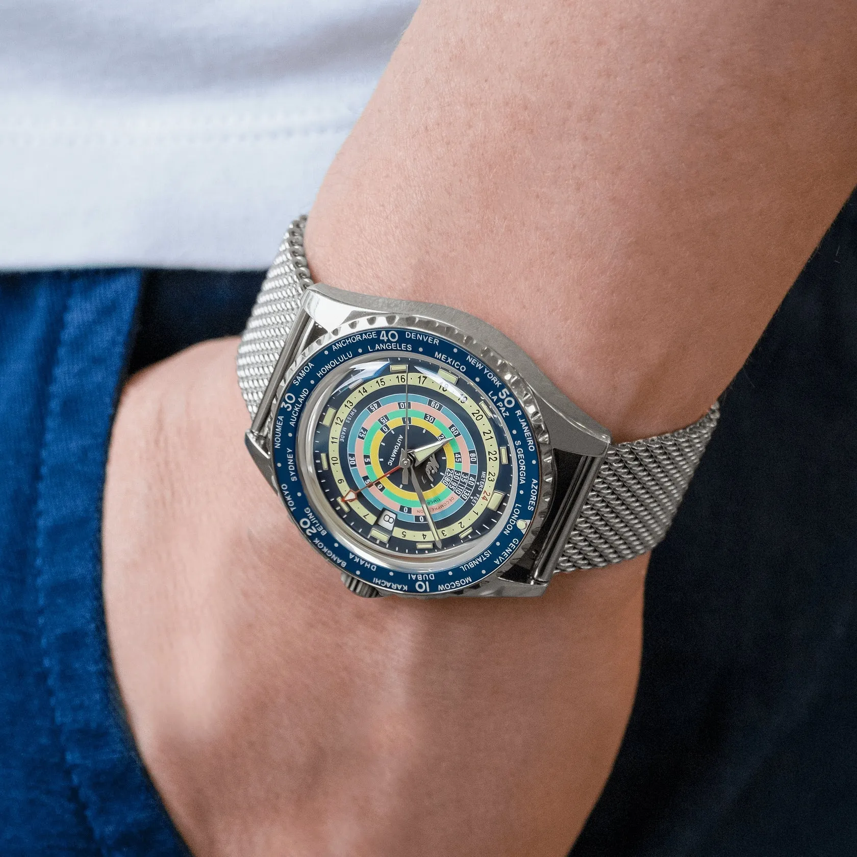 MIDO OCEAN STAR DECOMPRESSION WORLDTIMER BLUE -SPECIAL EDITION -1 EXTRA STRAP