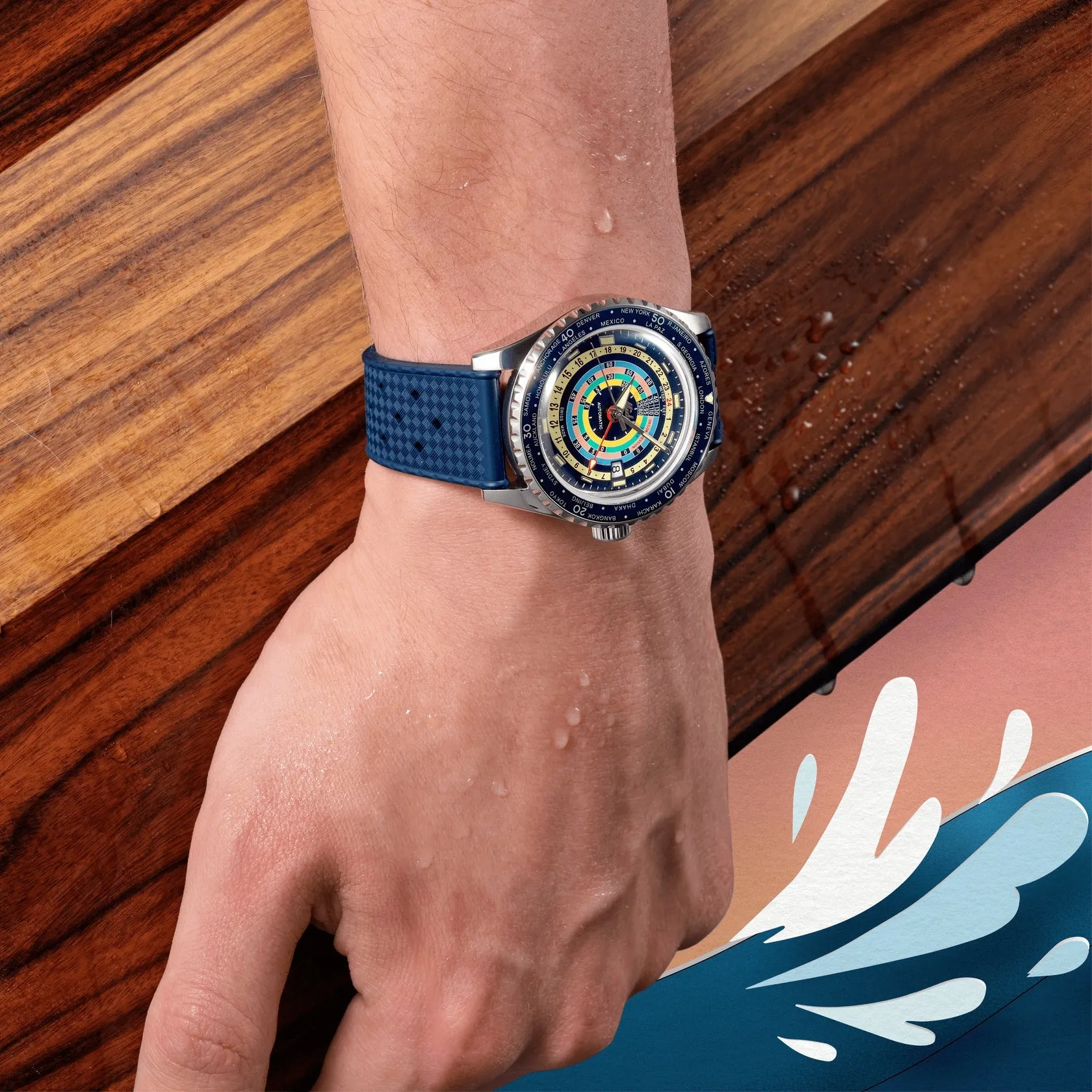 MIDO OCEAN STAR DECOMPRESSION WORLDTIMER BLUE -SPECIAL EDITION -1 EXTRA STRAP