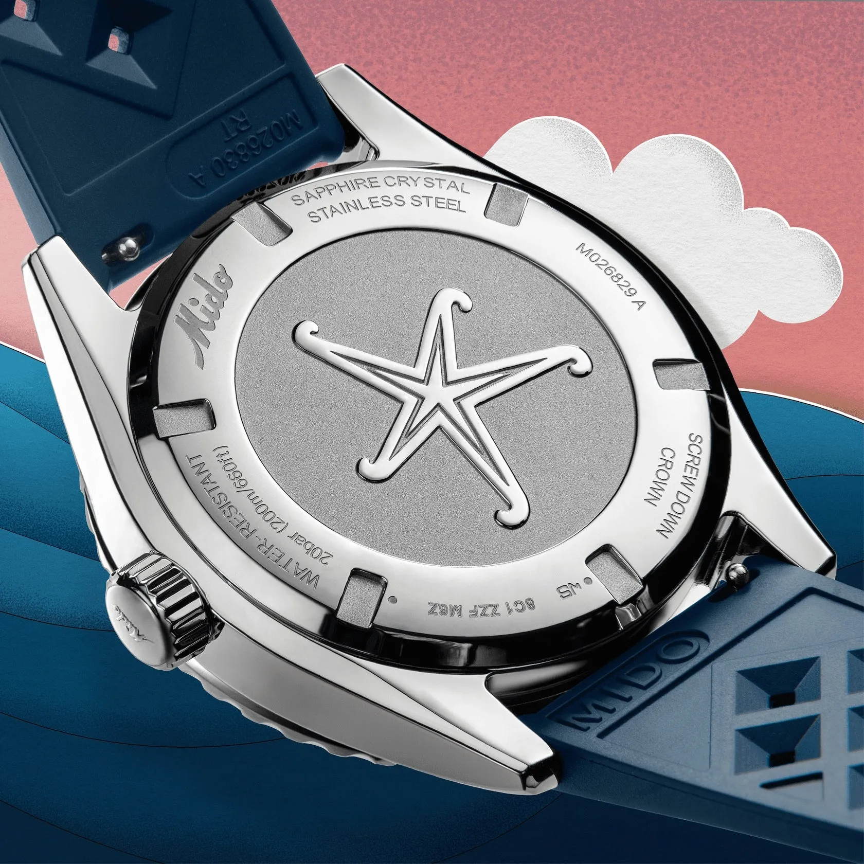MIDO OCEAN STAR DECOMPRESSION WORLDTIMER BLUE -SPECIAL EDITION -1 EXTRA STRAP