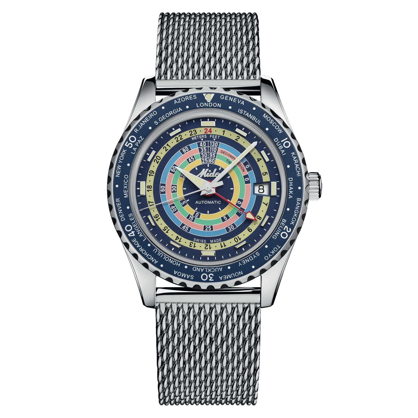 MIDO OCEAN STAR DECOMPRESSION WORLDTIMER BLUE -SPECIAL EDITION -1 EXTRA STRAP