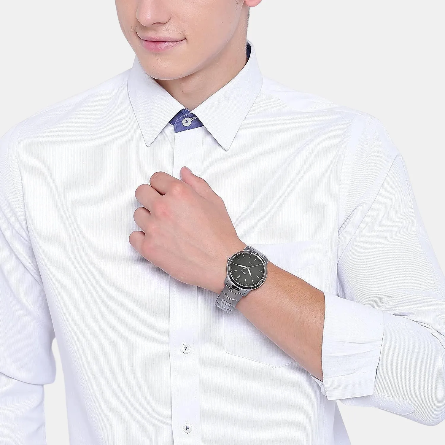 Minimalist Men Quartz Grey Dial Analog Stainless Steel Watch FS5459