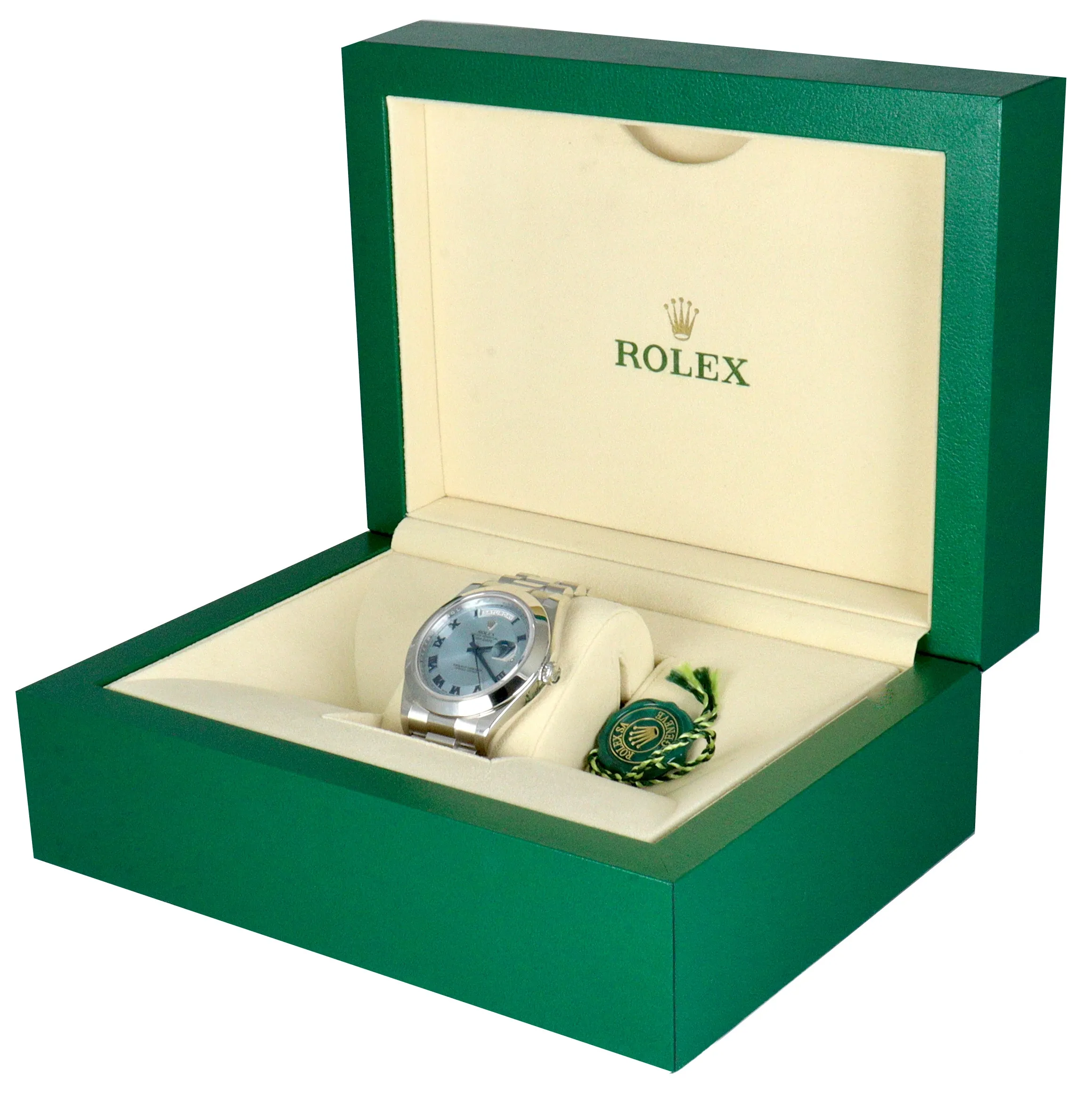 MINT 2015 Rolex President Day-Date II Platinum 41mm Glacier Blue Roman 218206