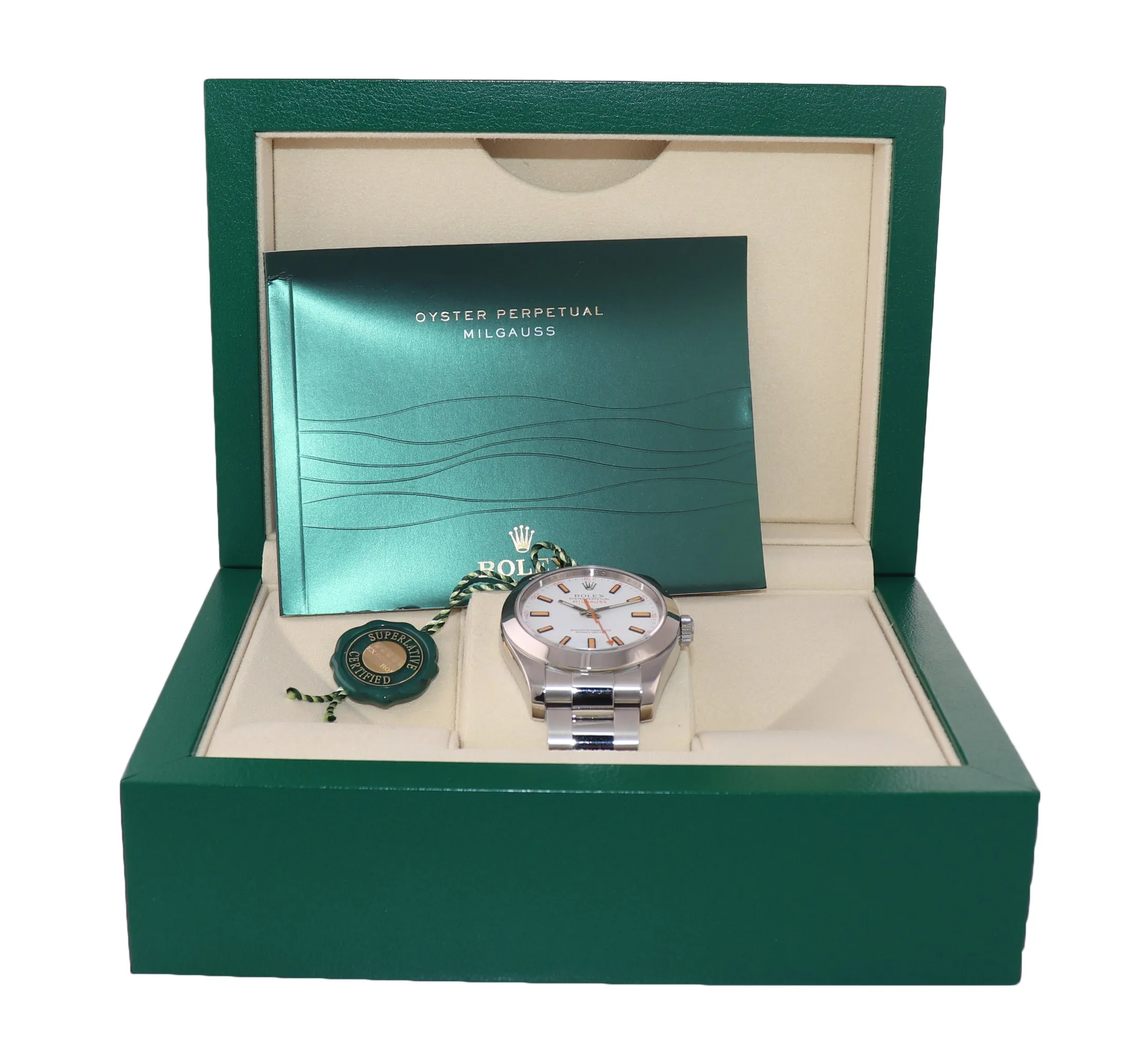MINT Rolex Milgauss 116400 White Orange 40mm Steel Oyster Anti-Magnetic Watch