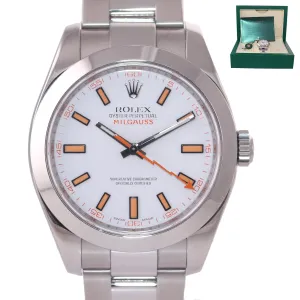 MINT Rolex Milgauss 116400 White Orange 40mm Steel Oyster Anti-Magnetic Watch
