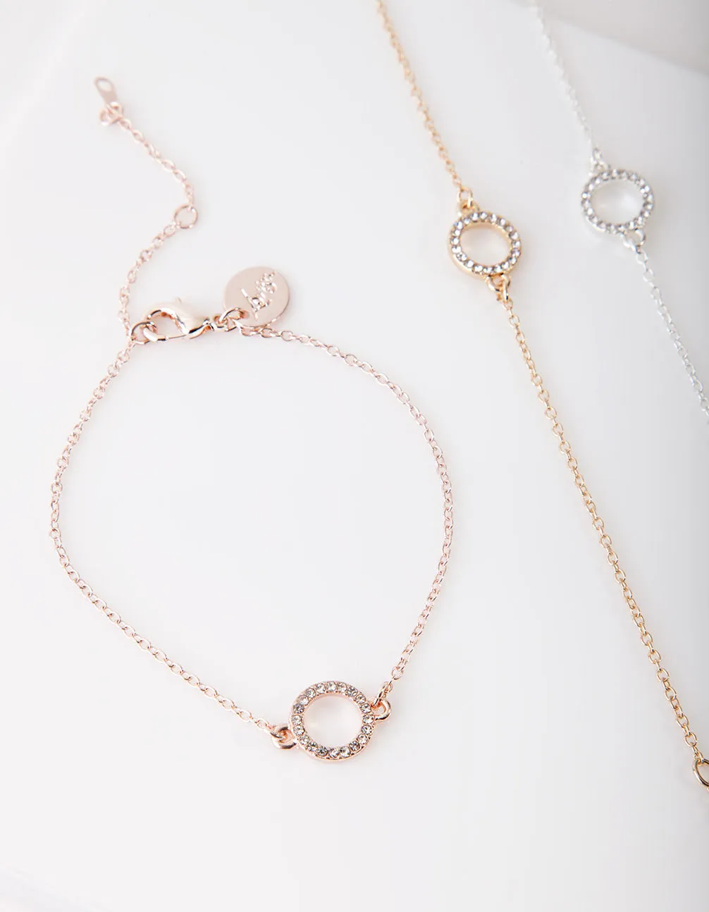 Mixed Metal Diamante Circle Bracelet Pack