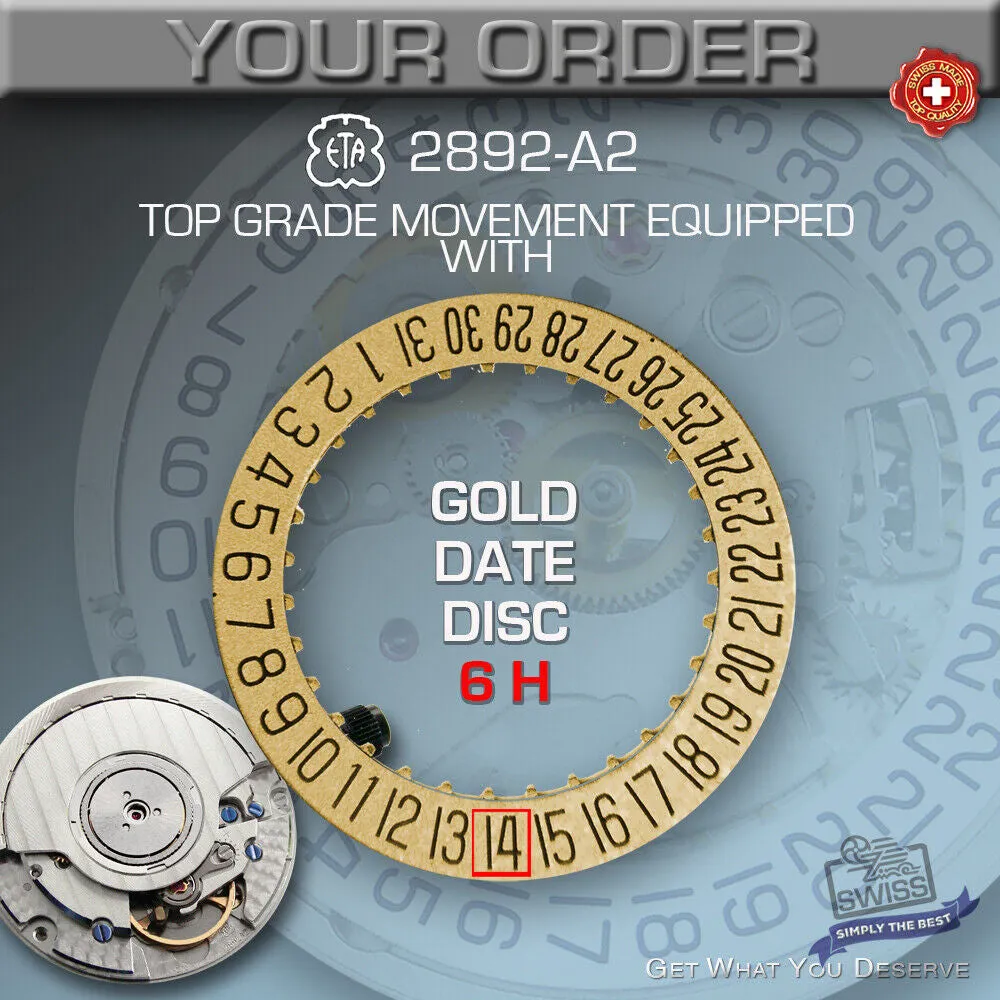 MOVEMENT AUTOMATIC ETA 2892-A2, TOP GRADE, DATE DISC: WH, BL, GOLD, 3, 6,12H