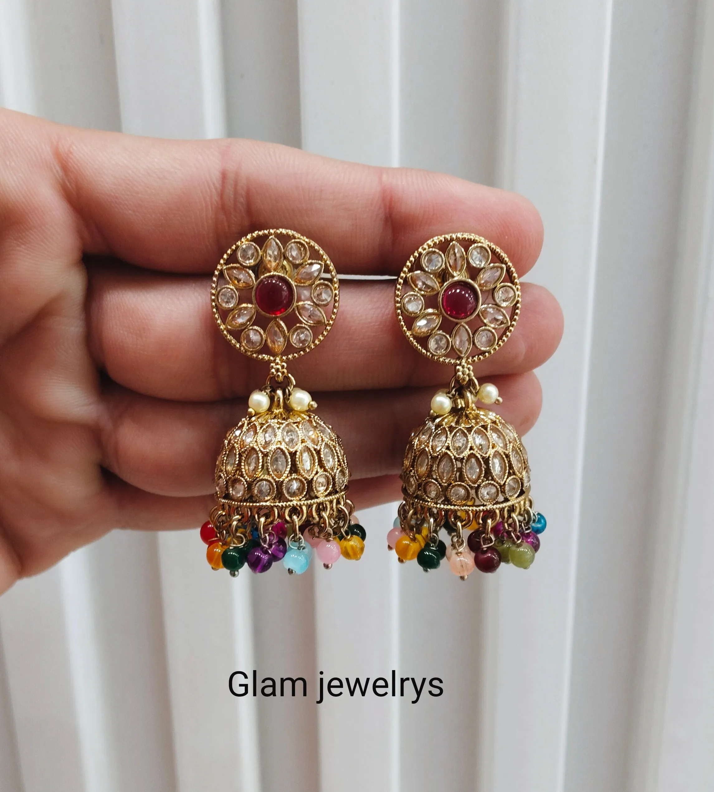 Multi Color Antique Gold Jhumki Bollywood indian Earrings