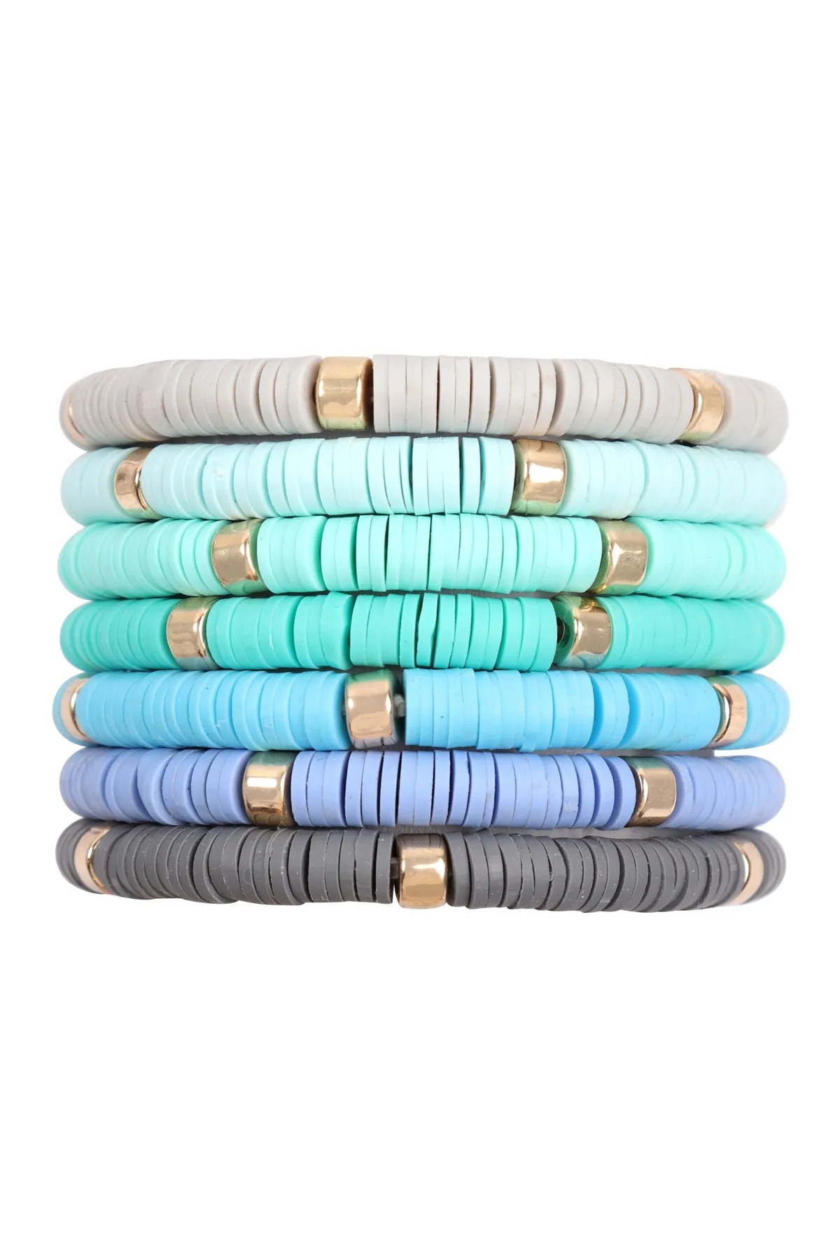 Multi Line Leather Beaded Stretch Bracelet Turquoise - Pack of 6