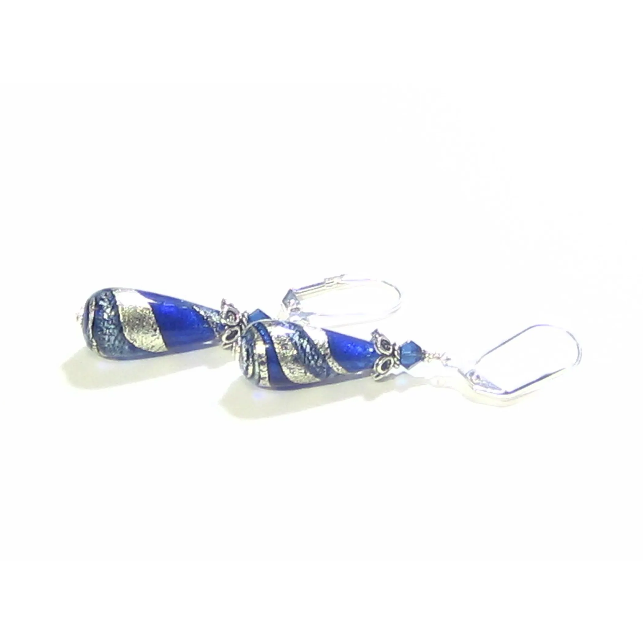 Murano Glass Cobalt Blue Teardrop Sterling Silver Earrings