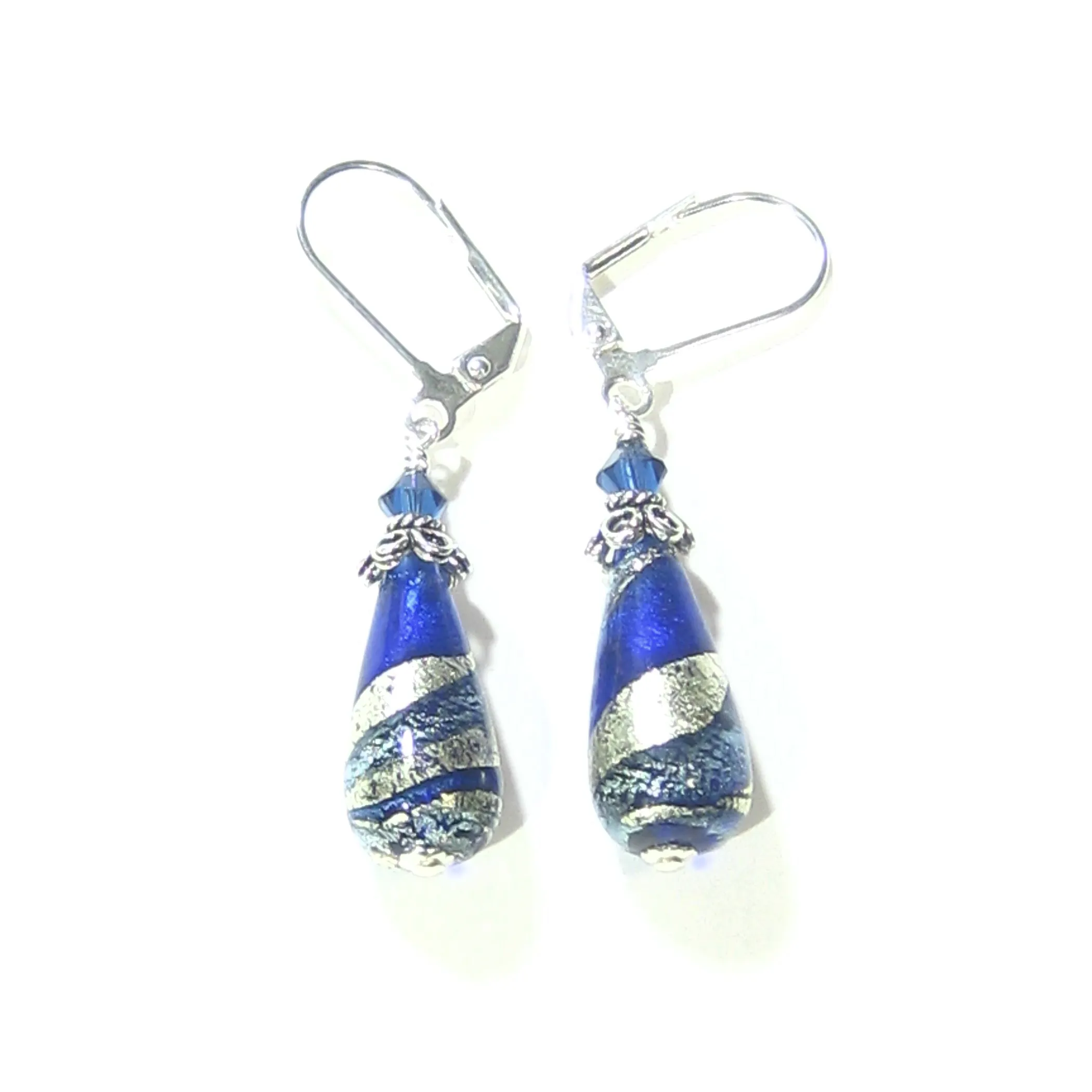 Murano Glass Cobalt Blue Teardrop Sterling Silver Earrings