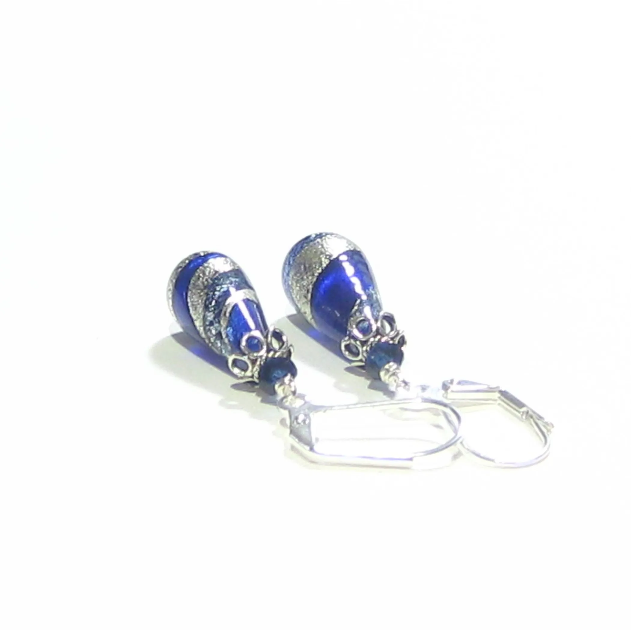 Murano Glass Cobalt Blue Teardrop Sterling Silver Earrings