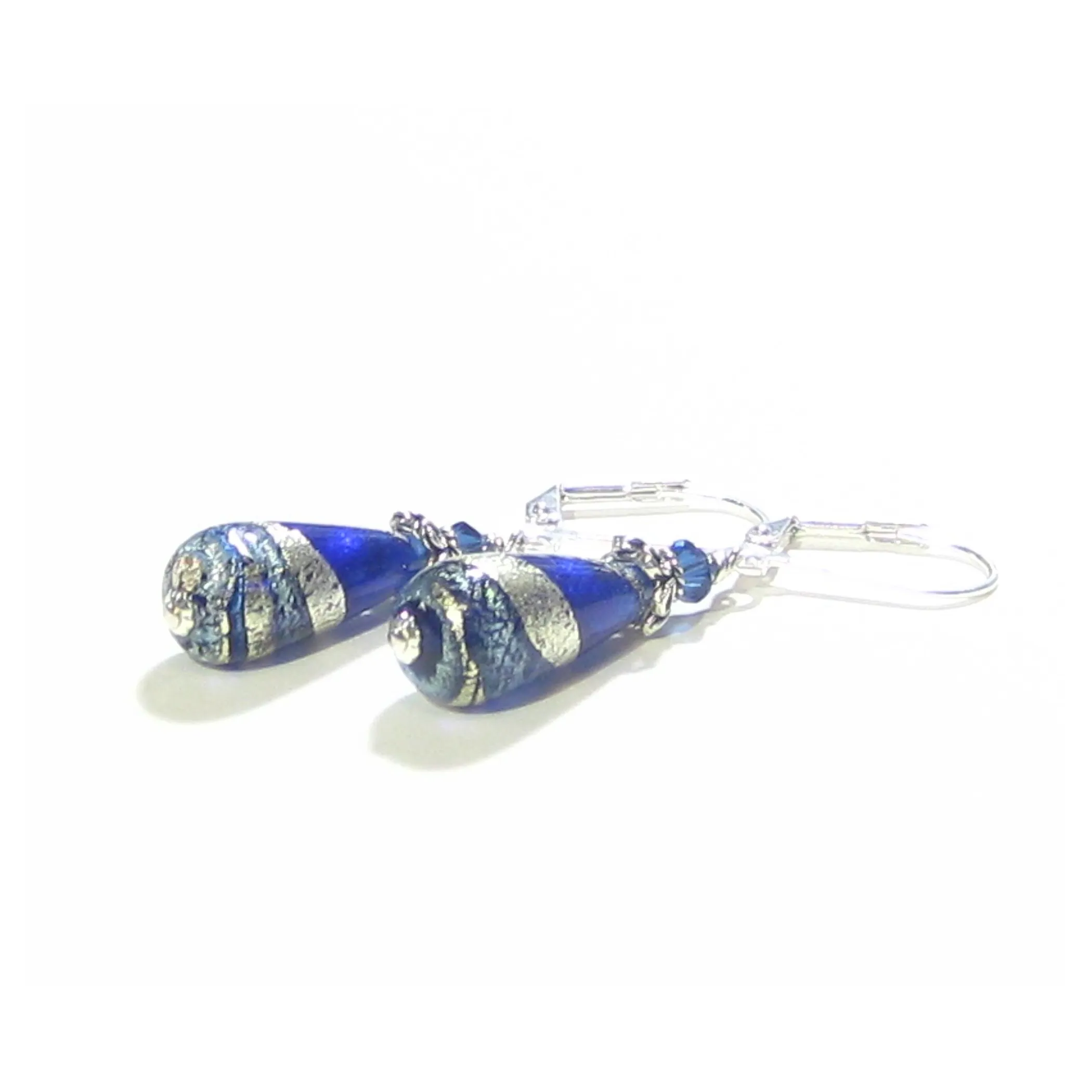 Murano Glass Cobalt Blue Teardrop Sterling Silver Earrings