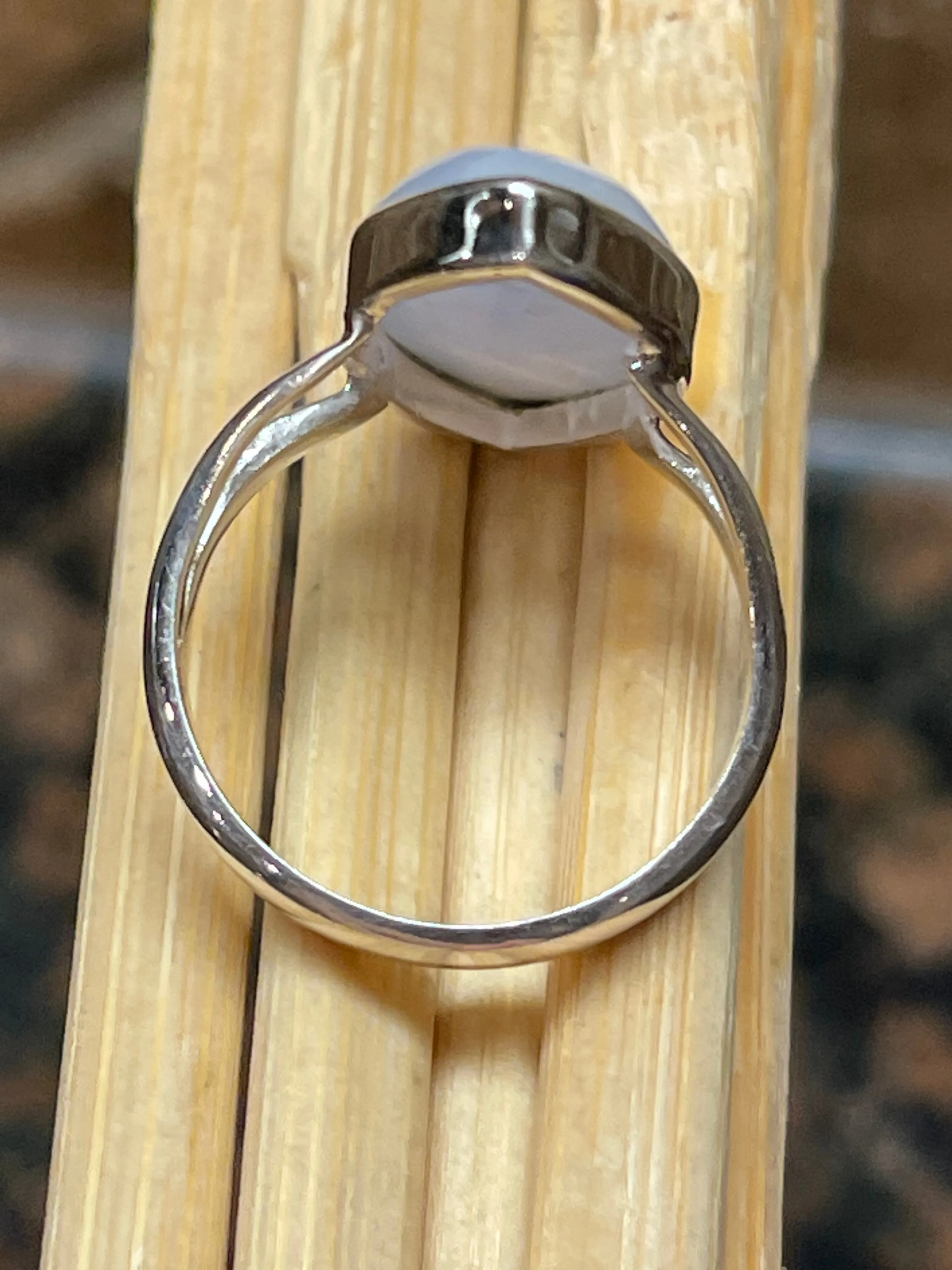 Natural Blue Lace Agate 925 Sterling Silver Ring Size 7.5