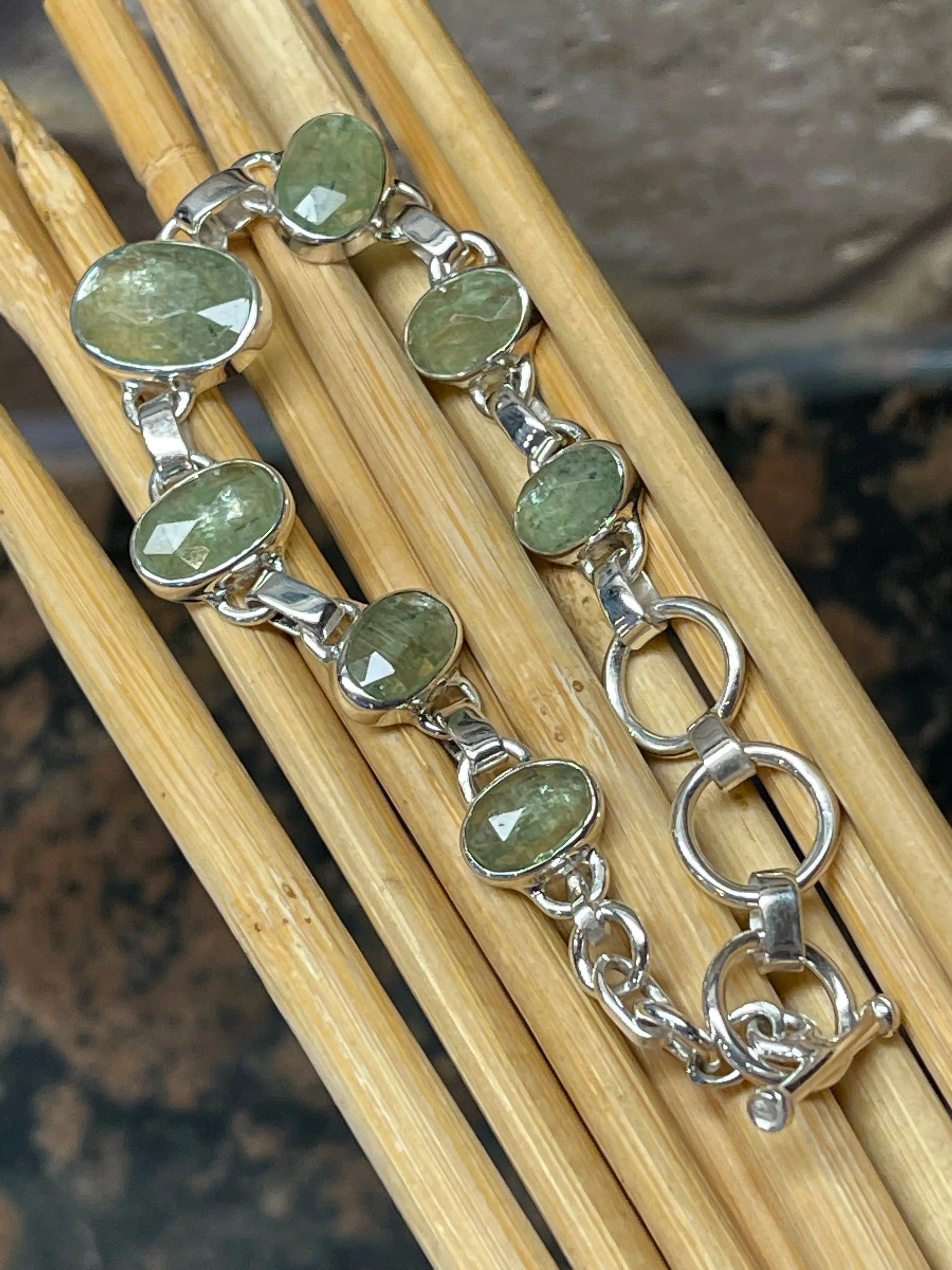 Natural Green Kyanite 925 Solid Sterling Silver Bracelets 7"