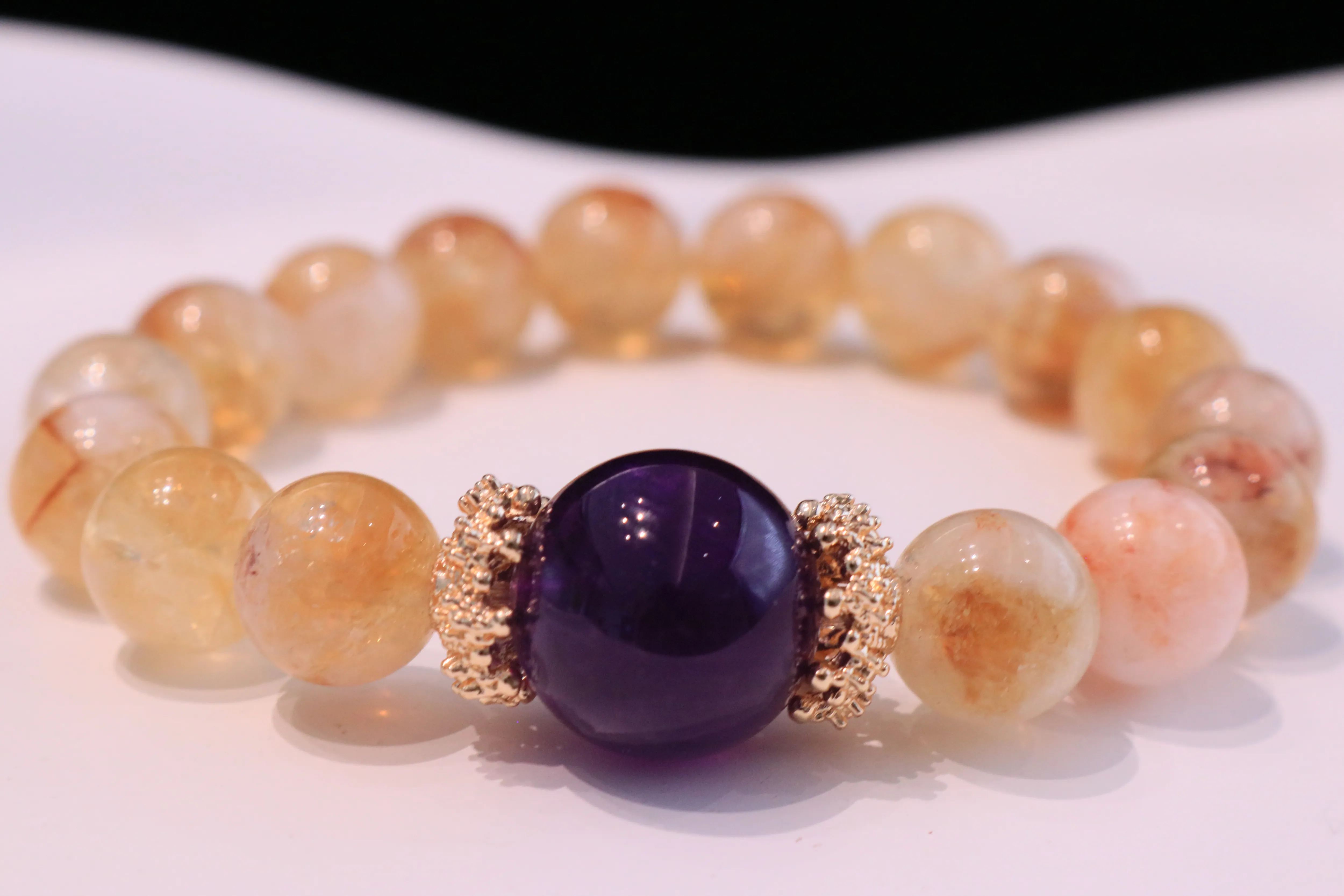 Natural Yellow Citrine, Amethyst Bracelet