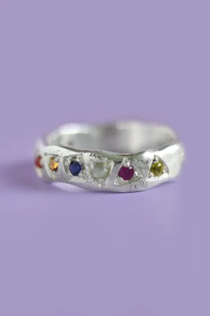 Navaratna Silver Infinity Ring