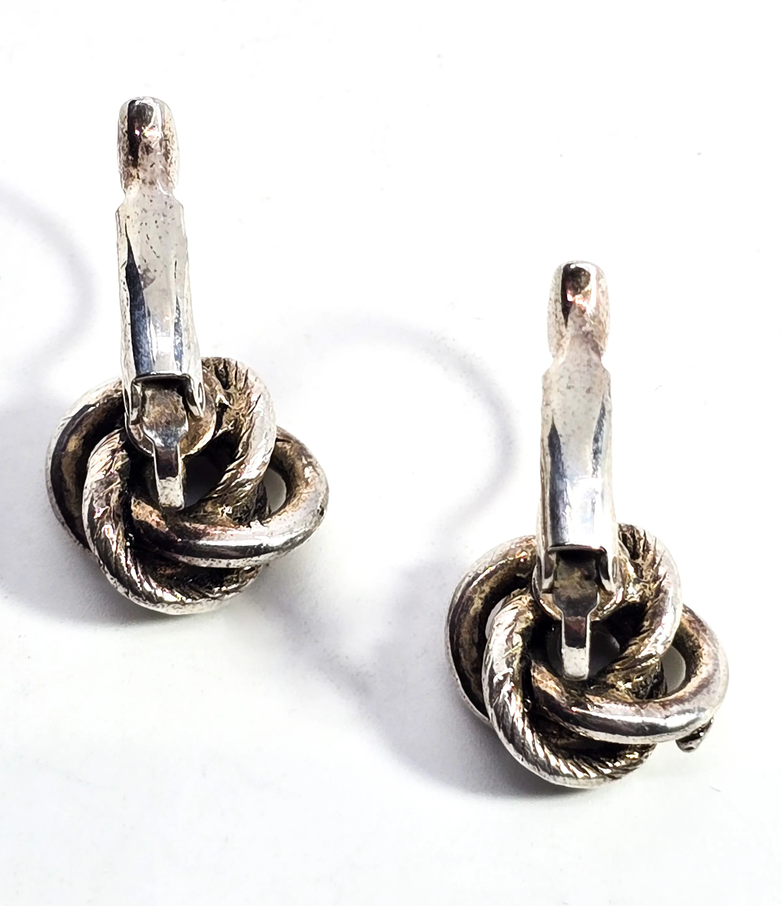Never ending love knot silver plated etched vintage lever back earrings