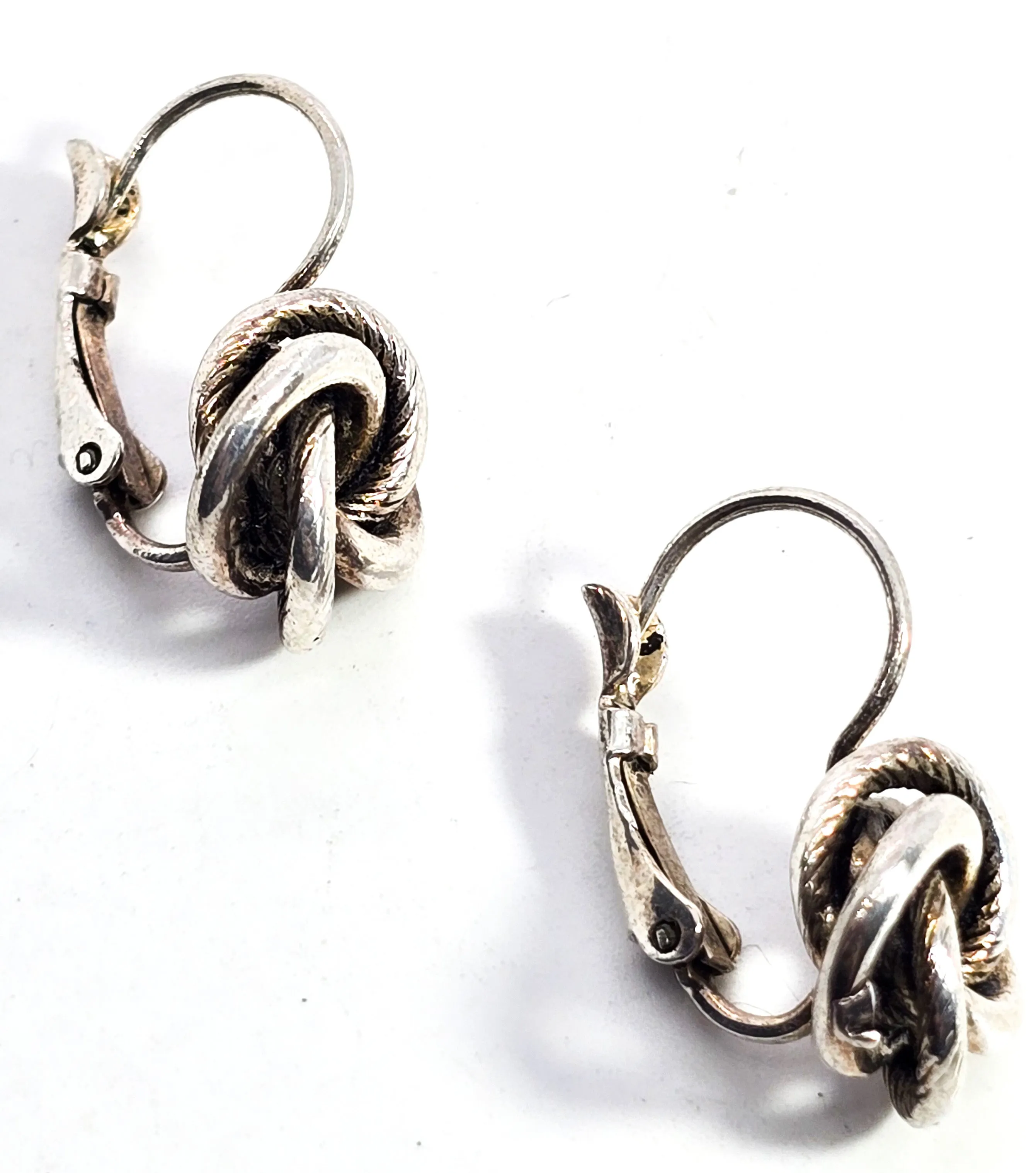 Never ending love knot silver plated etched vintage lever back earrings
