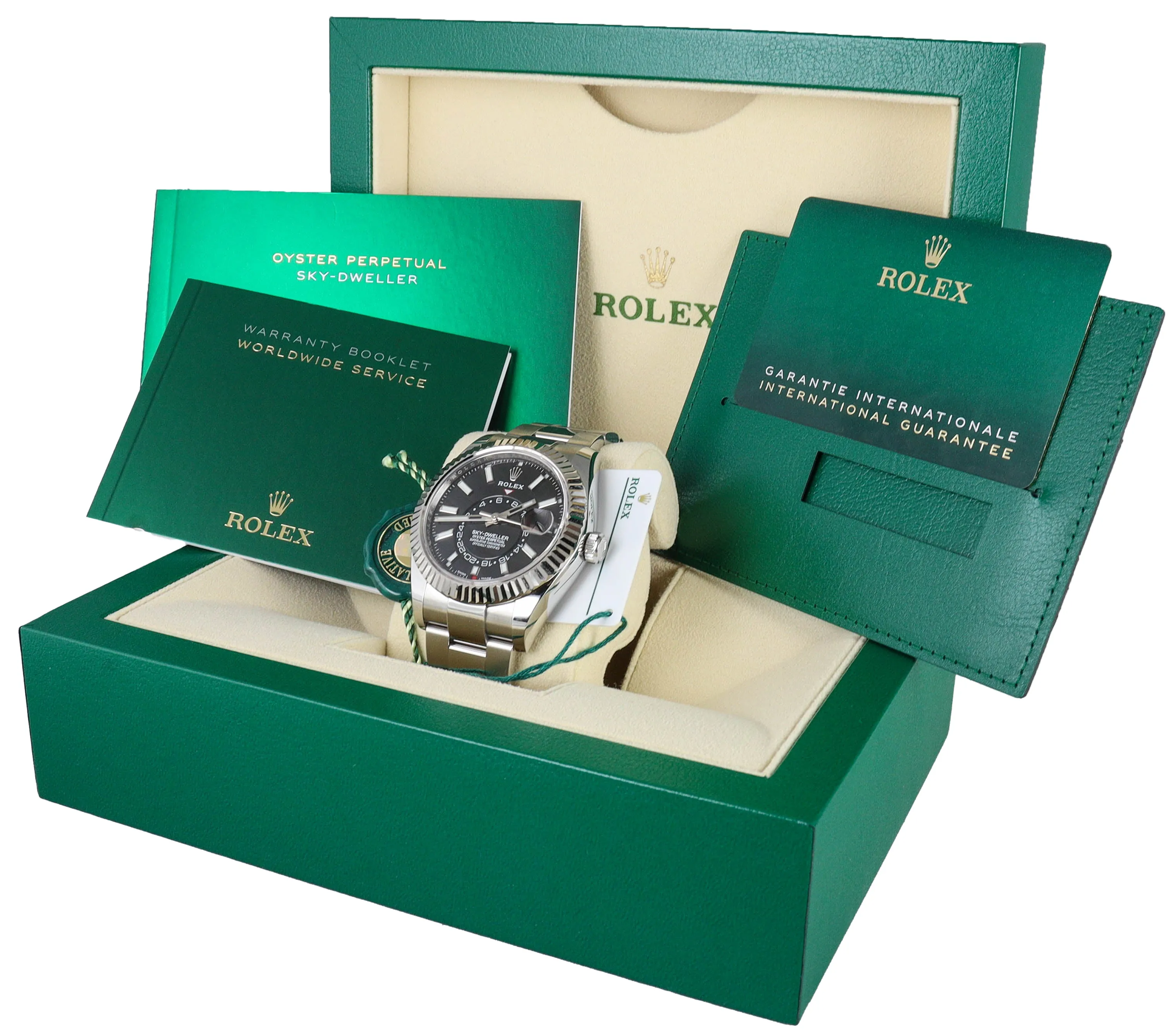 NEW 2021 Rolex Sky-Dweller Stainless Black 18K White Gold Steel 326934 Oyster
